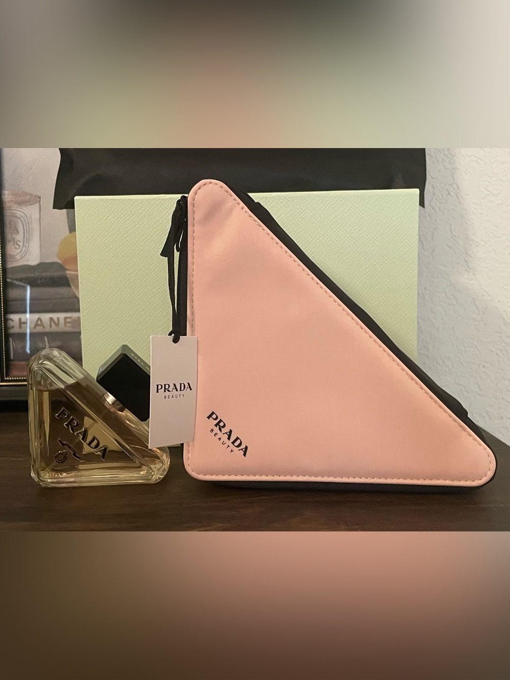 Prada Paradoxe & Pink Triangle Cosmetic Pouch with Black Trim - New